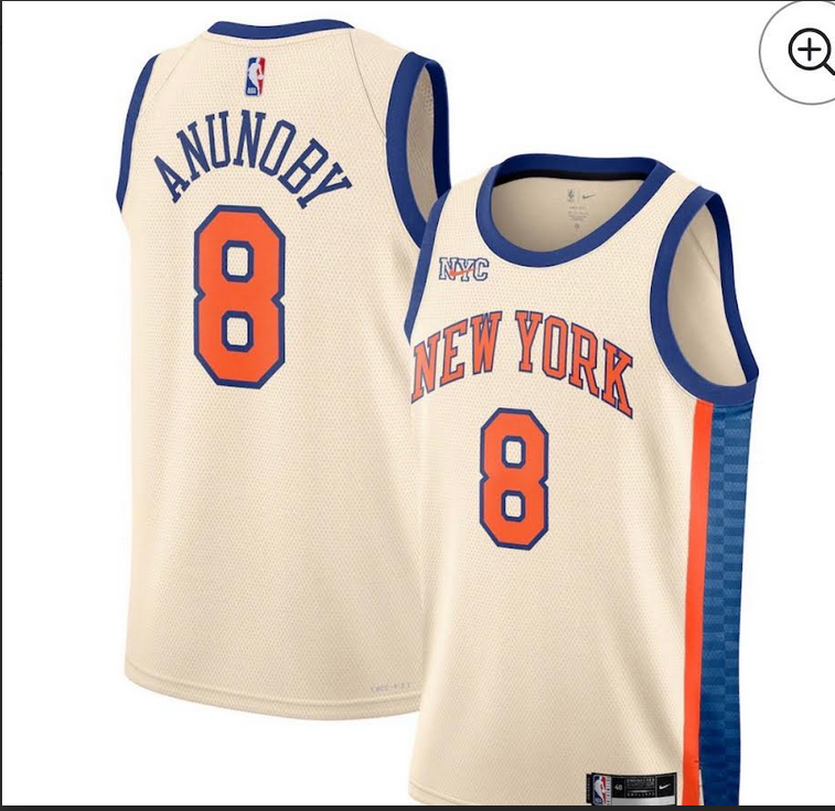 Men New York Knicks #8 Anunoby cream Nike jersey->new york knicks->NBA Jersey